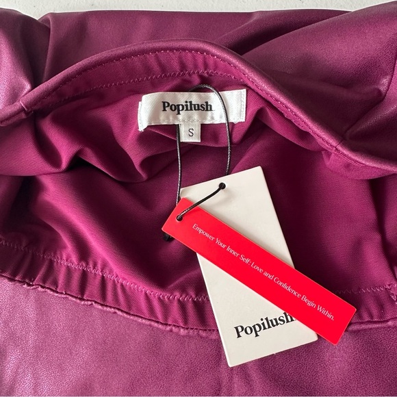 NWT Popilush Shapewear Sculpting Faux Leather Front Slit Midi Skirt Purple - Picture 8 of 9